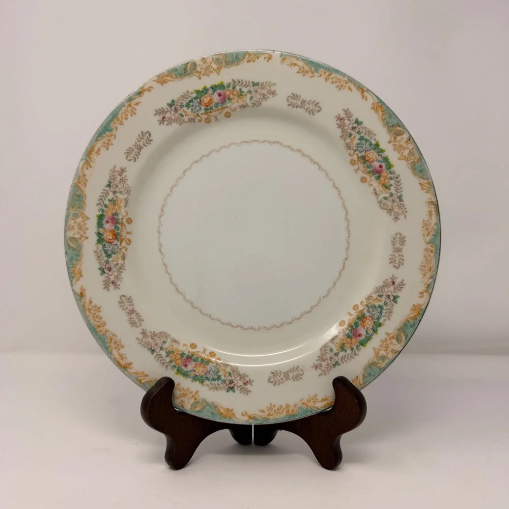 Vintage‎ Berkshire Ware Occupied Japan Dinner Plate Pink Rose Turquoise Gold 10